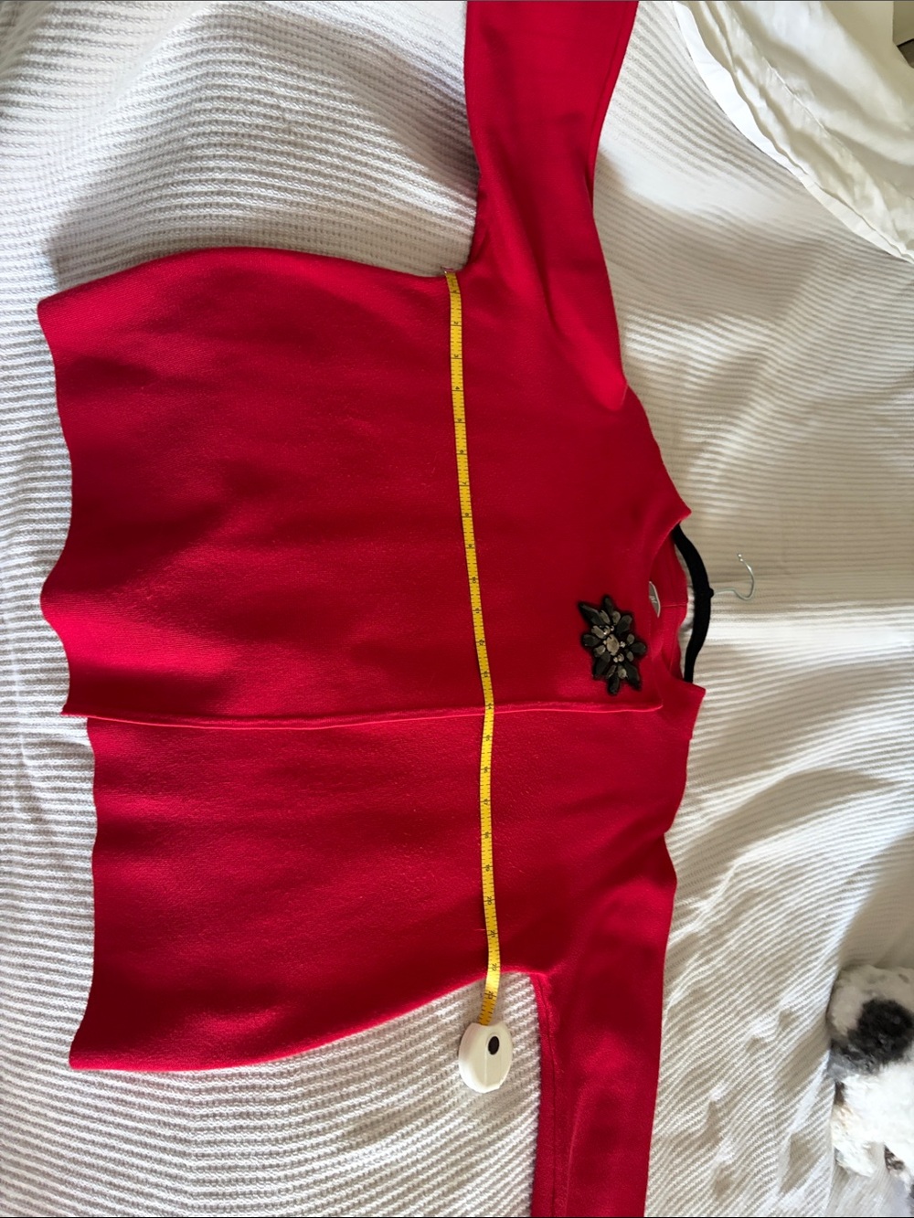 JM Collection Bright Red Long-Sleeve Sweater with Black Floral Applique